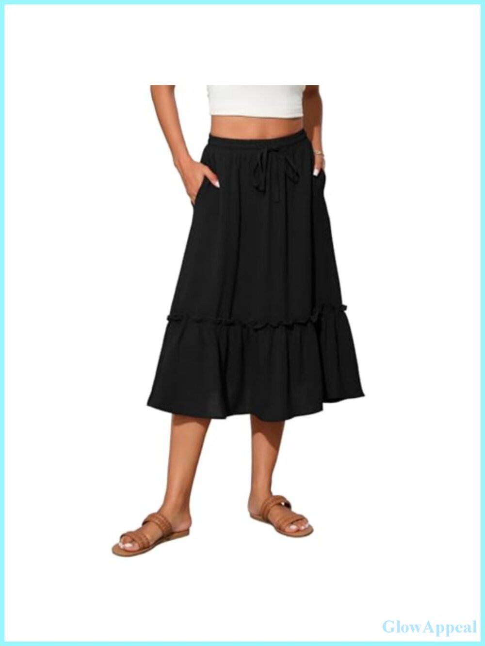 Witsmile High Waist Tiered Midi Skirt Flowy with Pockets
